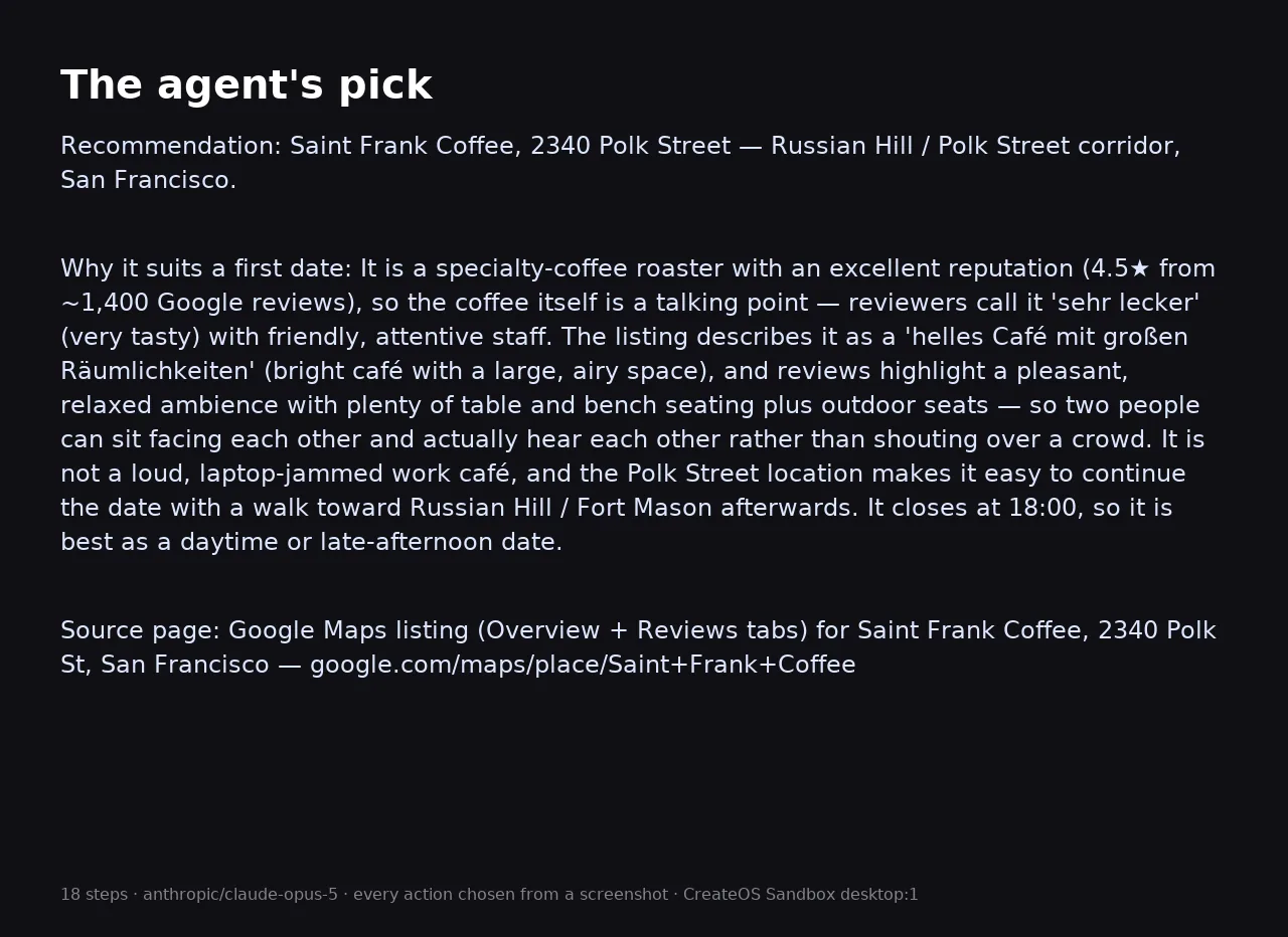 Demonstration frame: the model's final answer, written after reading the reviews tab
